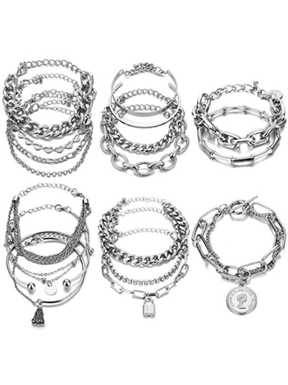 Boho Gold Bracelet Set Stackable Bangles Chunky Dainty Adjustable Women Jewelry